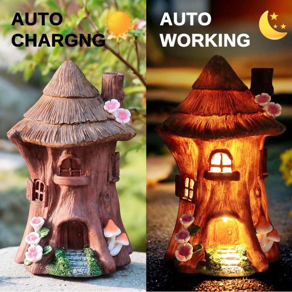 NEW LED Outdoor Solar Powered Fairy Tree House Landscape Decoration Lighted